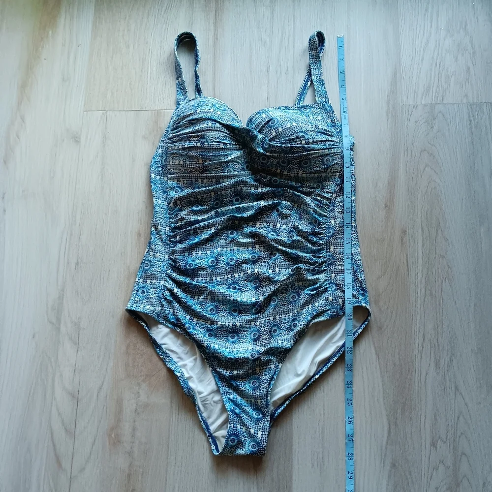 Niptuck One Piece Joanne Swimsuit Multi Fit Cups Side Panel Blue White Size 10 - Picture 5 of 11